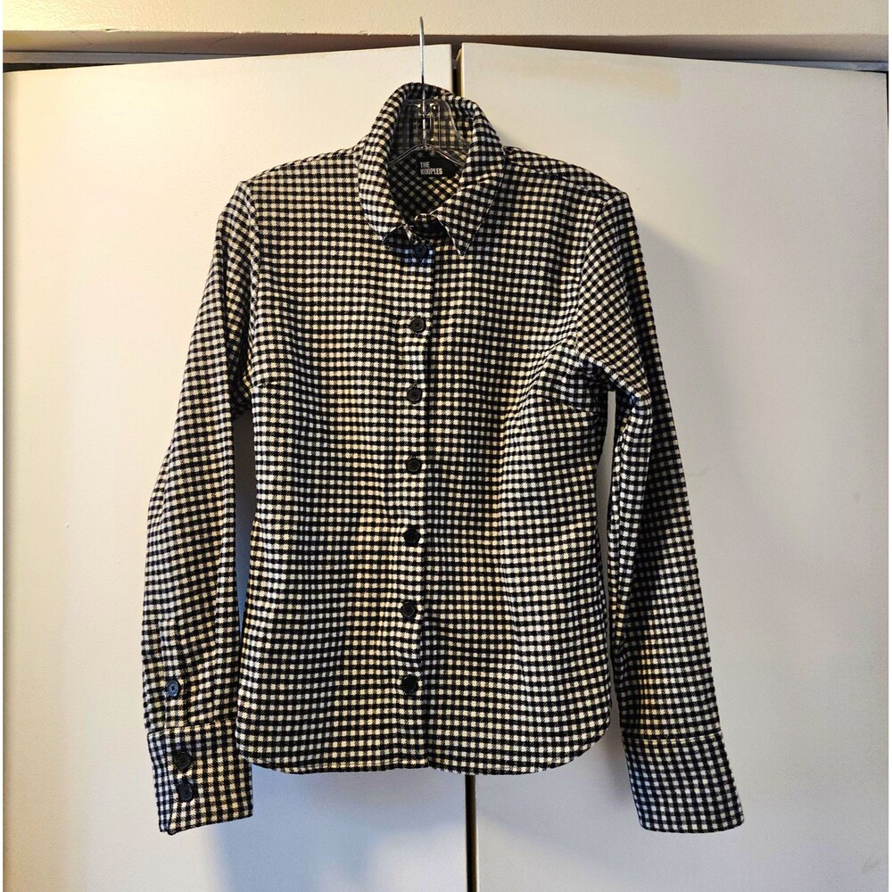 The Kooples Womens Gingham Wool Blend Button-Front Long Sleeve Shirt French 2